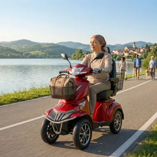 Scooter per disabili utilizzato per uno spostamento più lungo all'aperto