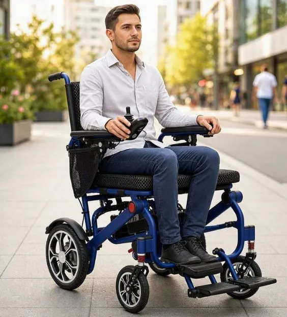 Persona con disabilità che utilizza una carrozzina elettrica per muoversi in autonomia