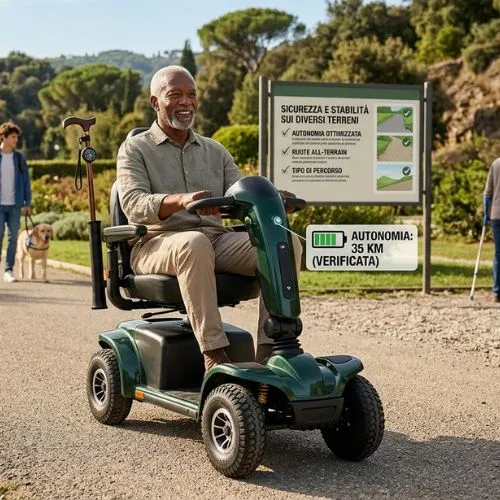 Scooter per disabili utilizzato all'aperto per gli spostamenti quotidiani