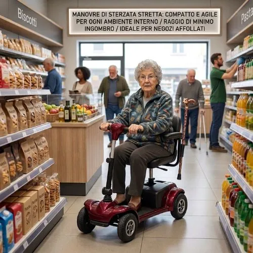 Scooter compatto per disabili utilizzato all'interno di un ambiente