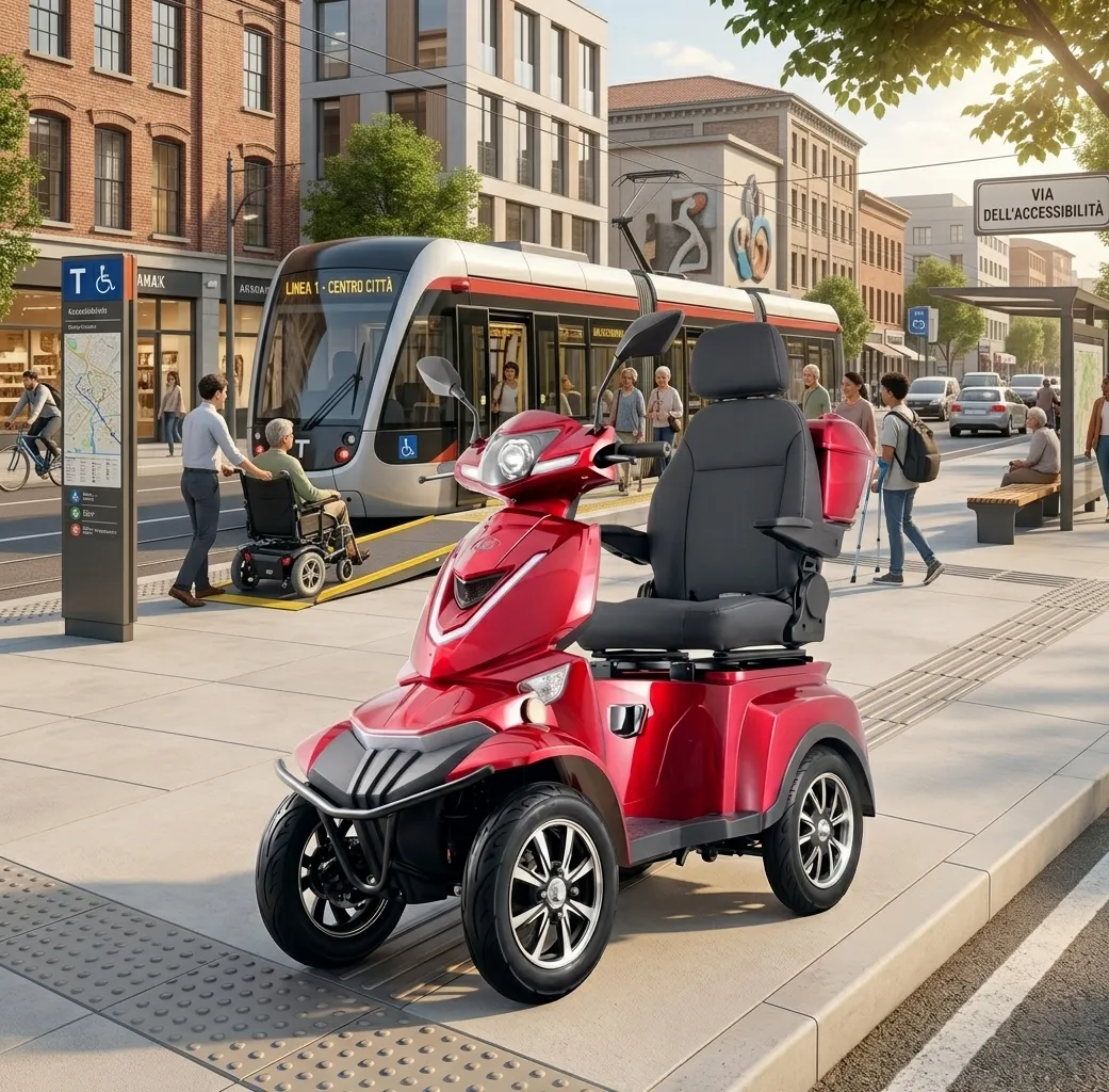 Scooter per disabili utilizzato in ambiente urbano per gli spostamenti quotidiani