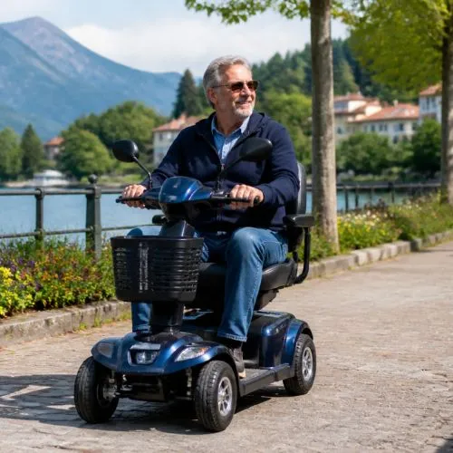 Persona con disabilità che utilizza uno scooter per la mobilità all'aperto