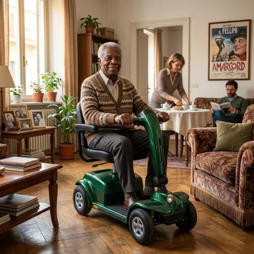 Scooter compatto per disabili utilizzato in un ambiente domestico