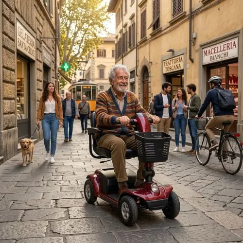 Scooter per disabili utilizzato su un percorso urbano
