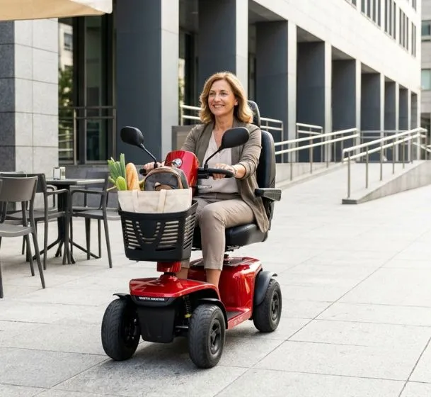 Persona con disabilità utilizza uno scooter per la mobilità quotidiana