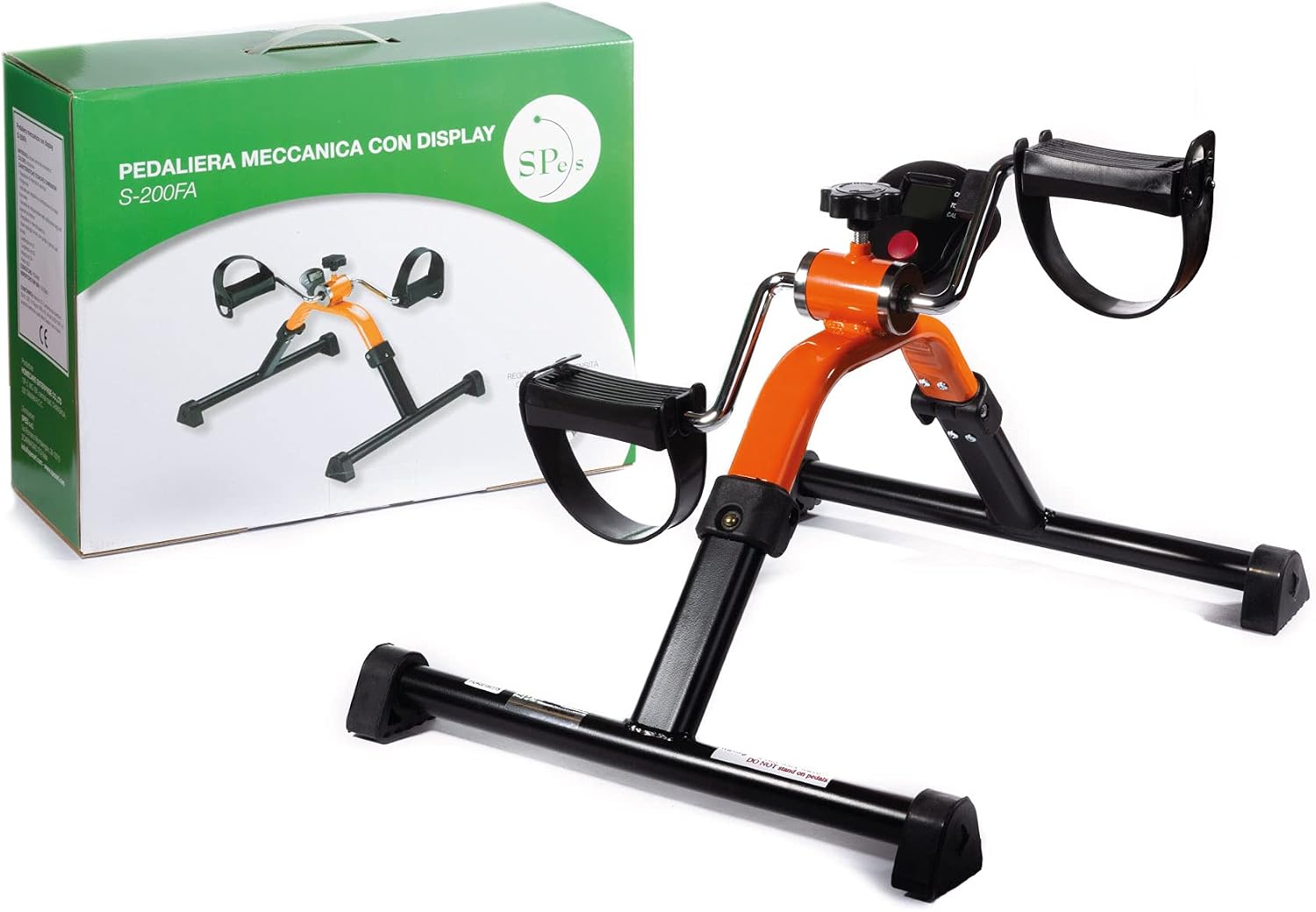 Pedaliera Meccanica con Display Digitale per Riabilitazione Massa Muscolare e Coordinazione di Gambe - in Acciaio Colore Arancione con Manopola, Piedini Antiscivolo e Cinturini di Bloccaggio ai Pedali